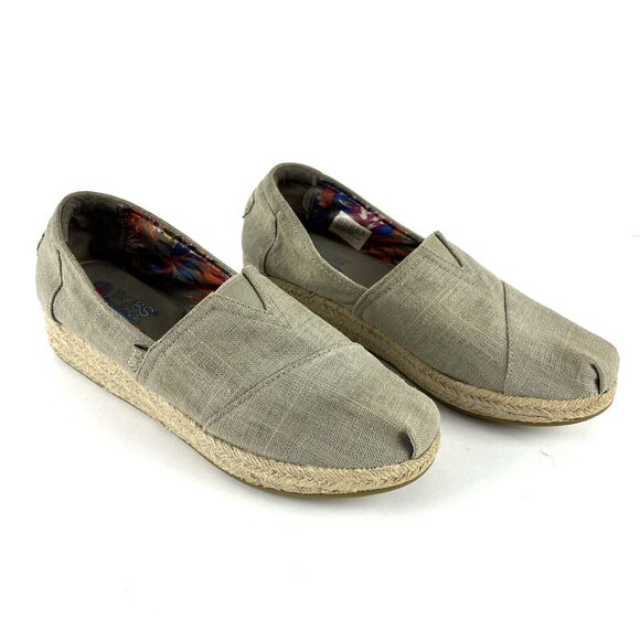 Skechers BOBS Memory foam Light Beige Canvas Slip on Shoes Womens SZ 9.5 - Picture 4 of 15